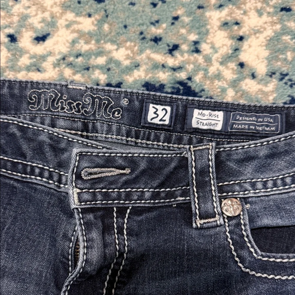 Miss Me Blue Denim Bootcut Jeans with Black & Silver Embroidered Pockets - Picture 2 of 9